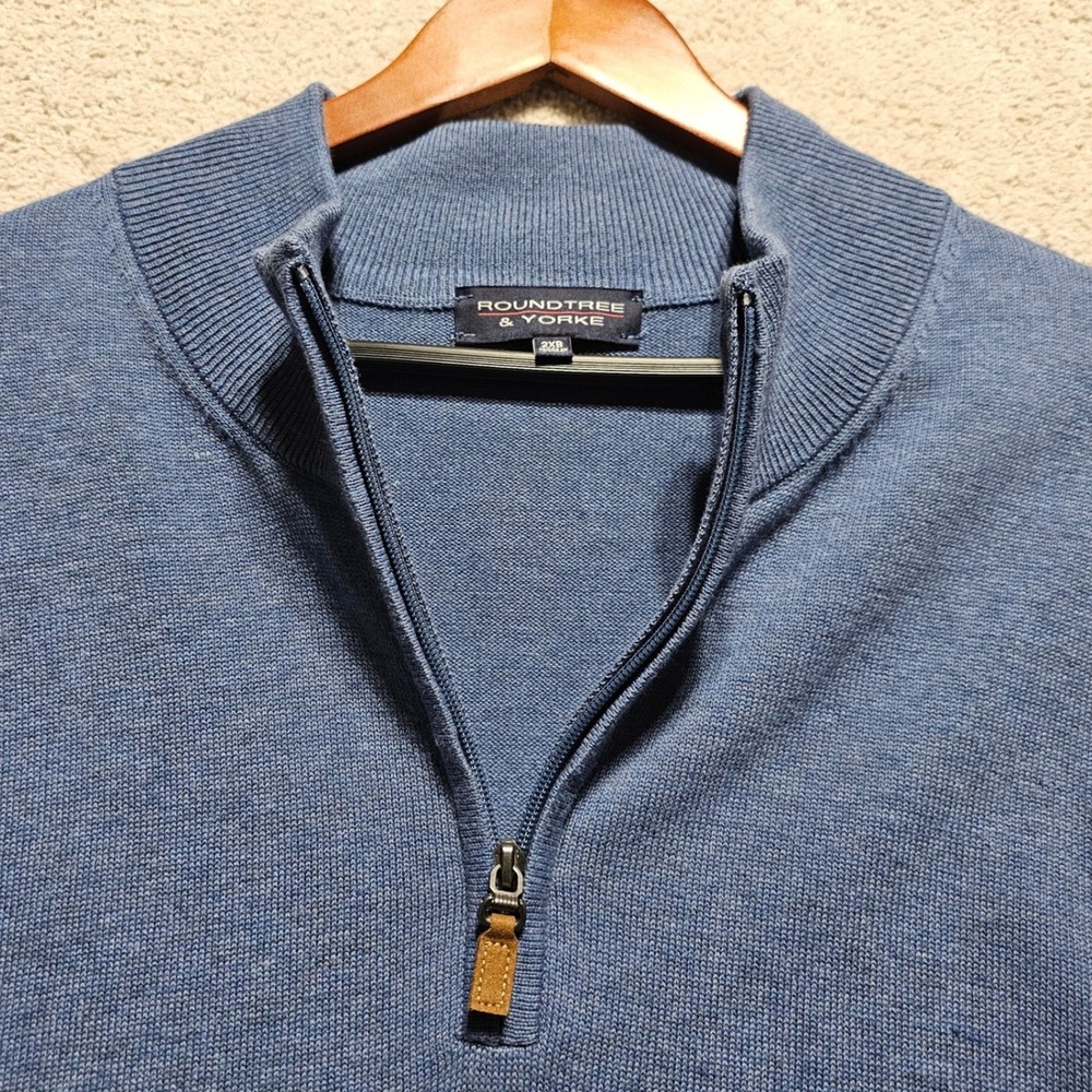 Roundtree & Yorke Mens 2XB Blue Quarter Zip‎ Pullover Sweater Cotton Blend - Picture 3 of 11